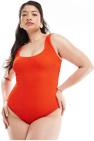 ASOS Curve crinkle scoop low back swimsuit in tomato