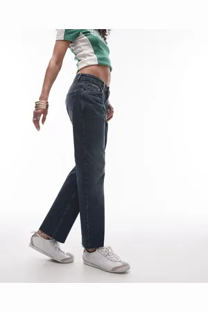 Topshop Cropped mid rise straight jeans with raw hems in filthy rich