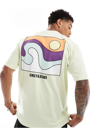 Only & Sons Relaxed fit T-shirt with block beach back print in lime