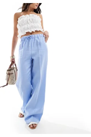 MANGO Linen drawstring pants in light