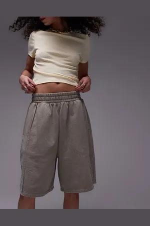 Topshop Acid wash longline shorts in washed khaki