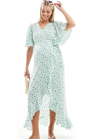 VERO MODA Wrap front maxi dress in light blue floral