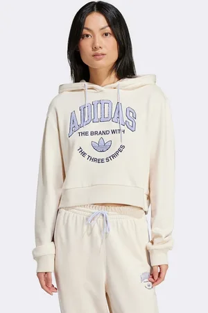 adidas Sports Varsity cropped hoodie in cream and purple