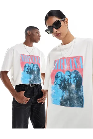 ASOS Unisex oversized licensed band T-shirt in off- with Nirvana print
