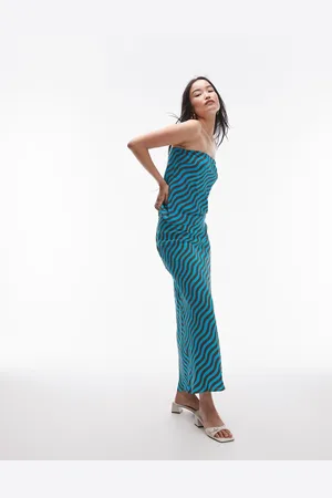 Topshop Wiggle stripe maxi skirt in turquoise and brown - part of a set