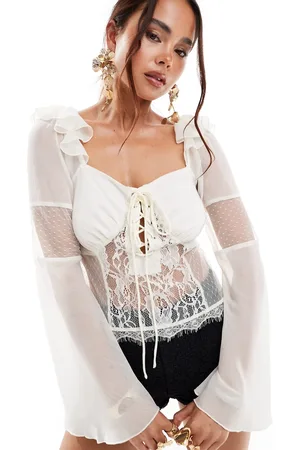 ASOS Lace and chiffon mix milkmaid blouse in ivory