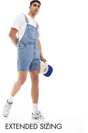 ASOS Short length denim overalls in mid wash
