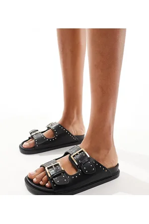 Truffle Collection Wide fit double strap studded footbed sandals in