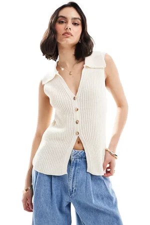 ASOS Rib knit vest with collar detail in cream