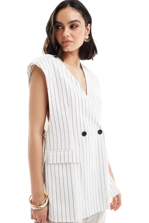 ASOS Sleeveless tailored blazer with tie sides in the white stripe