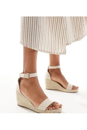 Truffle Collection Wide fit jute wedge heeled espadrilles in beige