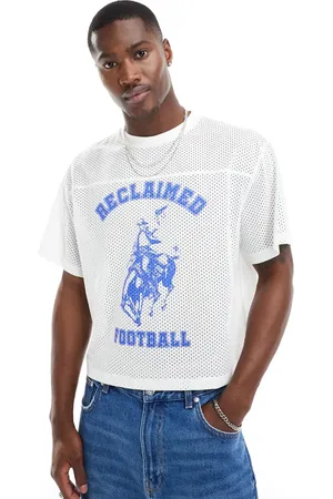 Reclaimed Cropped boxy t-shirt in airtex with cowboy football graphic in