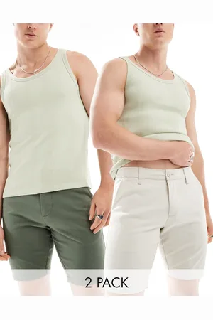 ASOS 2 pack skinny chino shorts in khaki and stone save