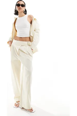 MANGO Linen mix buckle detail pants in - part of a set
