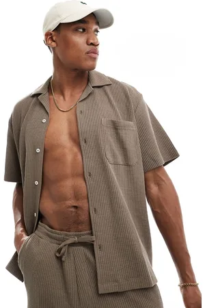SELECTED Boxy revere collar waffle shirt in - part of a set