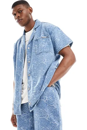 Liquor N Poker Floral jacquard camp collar shirt in blue - part of a set
