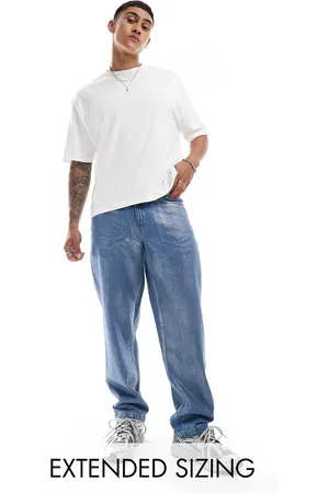 ASOS Baggy jeans with silver metallic foiling in mid wash