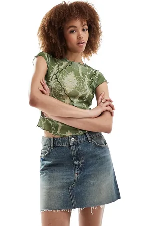COLLUSION Denim cut off mini skirt in vintage wash