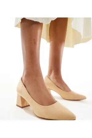Truffle Collection Wide fit block heel pumps in beige
