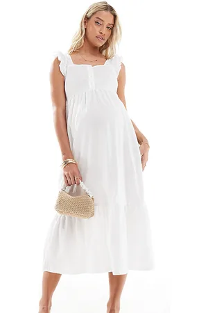Mama;licious Mamalicious Maternity textured jersey midi dress with frill detail in