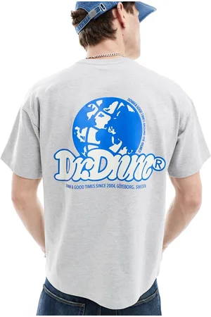 Dr Denim Trooper relaxed fit T-shirt with around the world back graphic print in light melange