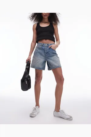 Topshop Denim Editor shorts with tint in mid