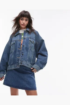 Topshop Denim balloon sleeve jacket in authentic green
