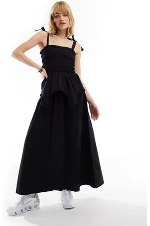 COLLUSION Cotton shirred maxi dress with corset detail in