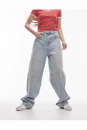 Topshop High rise baggy jeans in sunshine bleach with mud marks