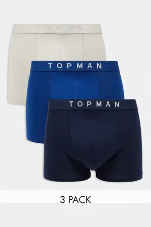 Topman 3-pack trunks in navy, blue and stone with colored waistbands