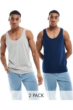 ASOS 2 pack tank tops in navy and heather gray