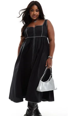COLLUSION Plus cotton maxi smock dress with notch neck in