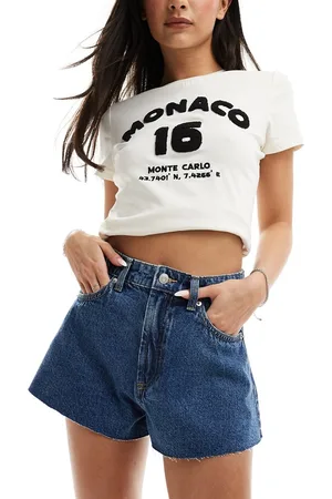 ASOS A line denim shorts in midwash