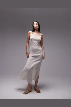 Topshop Vintage lace insert midi slip dress in ivory
