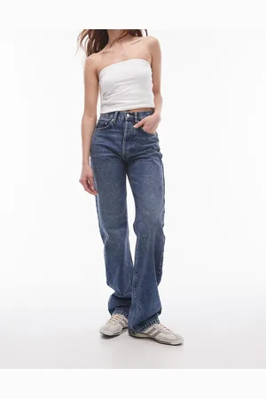 Topshop High rise straight Kort jeans in mid