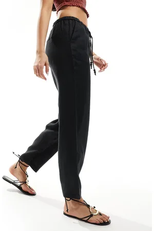 MANGO Linen tie waist pants in