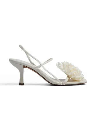 NA-KD Square toe heeled sandals with corsage detail in off