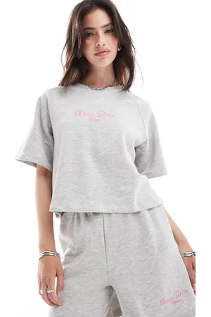 ONLY Miami print boxy short sleeve sweatshirt in light -set