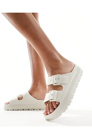Schuh Tilda double buckle slides in ecru