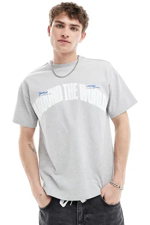 Dr Denim Trooper relaxed fit T-shirt with around the world embossed front print in light melange