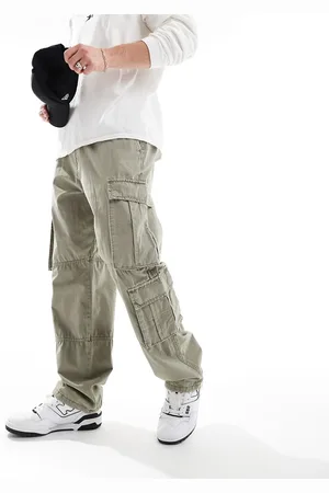 Pull&Bear Multipocket wide leg cargo in khaki