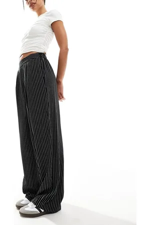 ASOS Relaxed pull on pants in black and white stripe