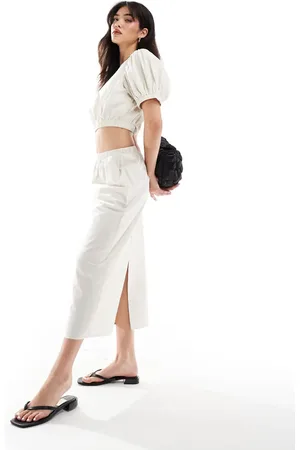 VILA Cotton maxi skirt in beige - part of a set