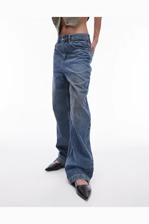 Topshop High rise Baggy jeans with mud marks in mid
