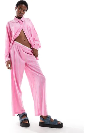 COLLUSION Beach linen mix straight leg boxer waist pants in stripe