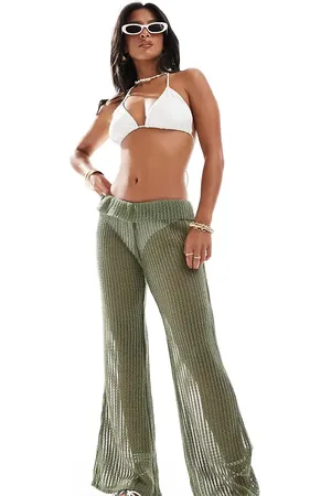 ONLY Flared beach pants with foldover waistband in light green