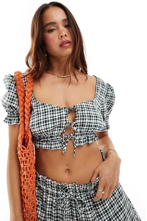 ASOS Top with tie front in black and white gingham - part of a set