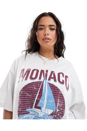 ASOS ASOS DESIGN Curve boyfriend fit T-shirt with monaco yacht graphic in ice heather