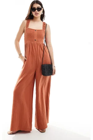 ASOS Shirred bodice jumpsuit with elastic straps in rust