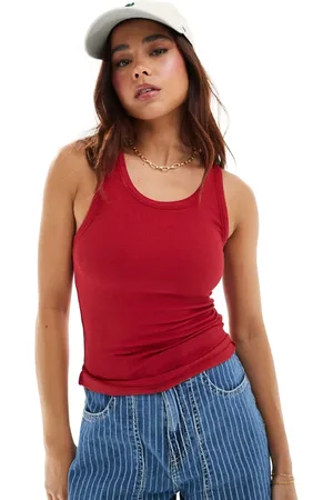 Stradivarius Ribbed racer neck tank top in